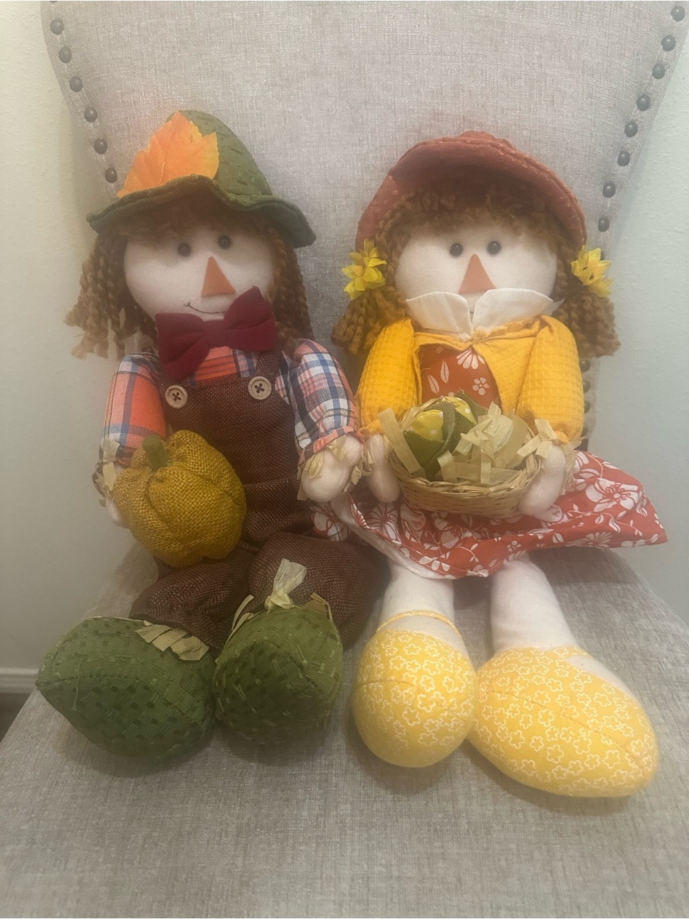 Scarecrow Fall Autumn Attire Shelf Sitters Boy and Girl  Set Of 2